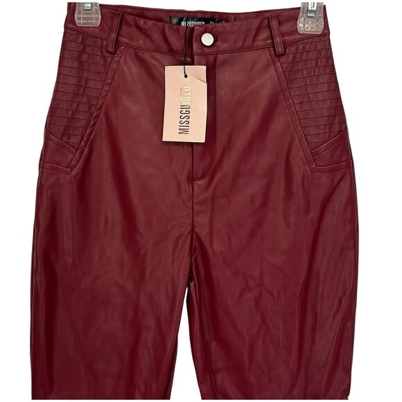 NWT Missguided Faux Leather Biker Slim Leg Trouser Burgundy Red Size 4 - Picture 3 of 9
